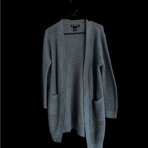 Gray Open-Front Cardigan with pockets